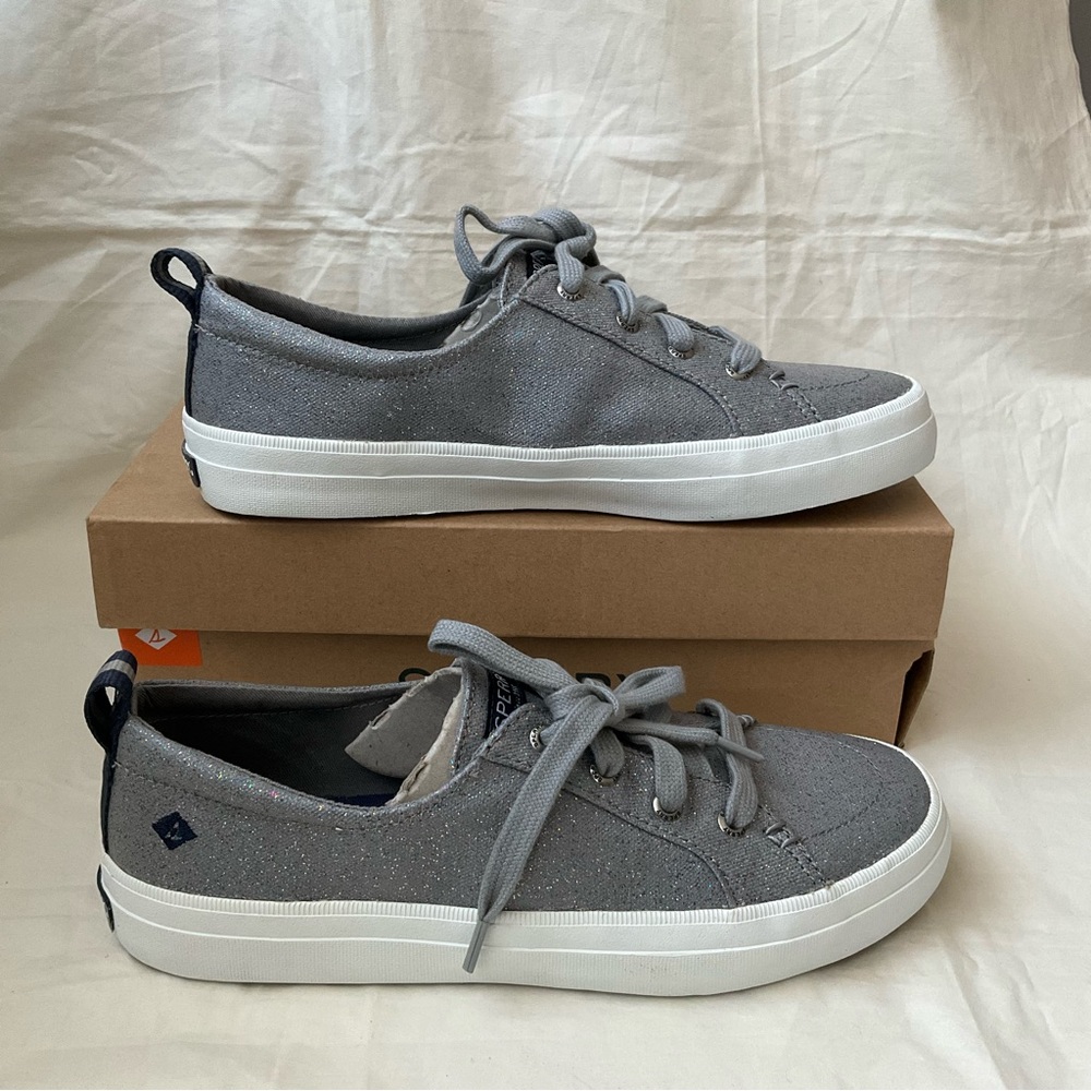 Sperry Crest Vibe Grey Sparkle Canvas Sneakers